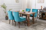 A&A Furniture,Ultra Side Dining Chair, Thickened fabric chairs with neutrally toned solid wood legs, Bronze nail head, Set of 2, Blue