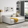 Full Size Daybed with Twin Size Trundle Upholstered Tufted Sofa Bed, with Button on Back and Copper Nail on Waved Shape Arms,Beige (80.5"x55.5"x27.5")
