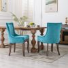 A&A Furniture,Ultra Side Dining Chair, Thickened fabric chairs with neutrally toned solid wood legs, Bronze nail head, Set of 2, Blue