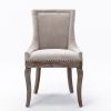 A&A Furniture,Ultra Side Dining Chair, Thickened fabric chairs with neutrally toned solid wood legs, Bronze nail head, Set of 2, Beige