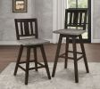 Pub Height Chairs Set of 2, Distressed Gray and Black 360-degree Swivel Chair Solid Rubberwood Furniture, Vertical Slat Back Bar Chairs