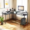 Black pockmarked particle board with triamine coating L-shaped with upper shelf 170*120*75cm computer desk with RGB light + 2 USB interfaces + 2 three
