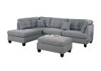 Modern 3pc Sectional Sofa Set Reversible Chaise Sofa Ottoman Gray Linen Like Fabric Living Room Furniture Couch