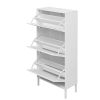 Natural Rattan 3 Door Shoe Rack, Freestanding Modern Shoe Storage Cabinet, for Entryway
