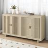TREXM Modern Style Sideboard with Superior Storage Space, Hollow Door Design and 2 Adjustable Shelves for Living Room and Dining Room (Almond)