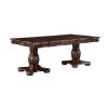 Traditional Style Dining Table with Extension Leaves Cherry Finish with Gold Tipping Double Pedestal Base Wooden Dining Furniture