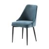 Modern Sleek Design Velvet Fabric Blue Side Chair Set of 2 Black Finish Metal Legs Dining Furniture