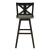 Pub Height Chairs Set of 2, Distressed Gray and Black 360-degree Swivel Chair Solid Rubberwood Furniture, X-Back Bar Chairs