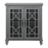 Antique Grey Accent Chest 1pc Classic Storage Cabinet Shelves Glass Inlay Doors Wooden Traditional Design Furniture