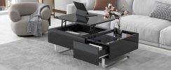 [VIDEO provided] ON-TREND Multi-functional Coffee Table with Lifted Tabletop, Contemporary Cocktail Table with Metal Frame Legs, High-gloss Surface Di