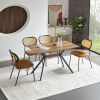 Brown modern simple style dining chair PU leather black metal pipe PP back dining room furniture chair set of 2