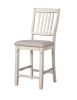 Dining Room Furniture Set of 2pcs Counter Height Chairs Antique White Solid wood Slats Back Light Gray Padded Fabric Seat Cushions