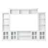 [VIDEO provided] ON-TREND Minimalism Entertainment Wall Unit with Bridge, Modern TV Console Table for TVs Up to 70", Multifunctional TV Stand with Tem