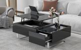 [VIDEO provided] ON-TREND Multi-functional Coffee Table with Lifted Tabletop, Contemporary Cocktail Table with Metal Frame Legs, High-gloss Surface Di