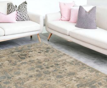 9' X 12' Blue Floral Vines Hand Loomed Distressed Area Rug