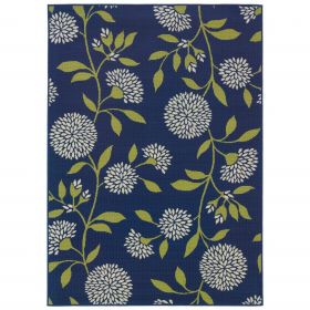 5' X 5' Blue and Green Floral Indoor Outdoor Area Rug