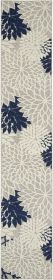2' X 12' Ivory and Navy Indoor Outdoor Runner Rug