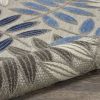 7' X 10' Blue And Gray Round Floral Stain Resistant Indoor Outdoor Area Rug