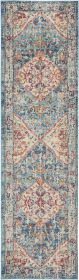 8' Blue And Ivory Power Loom Runner Rug